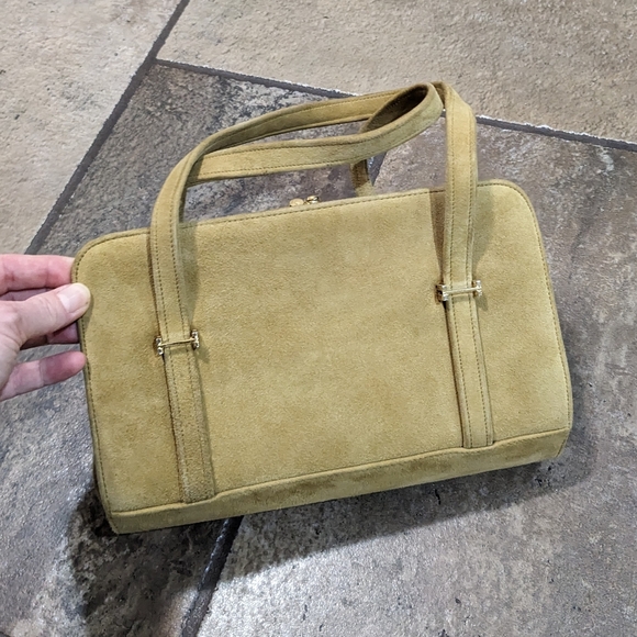 Vintage 60's Suede Structured Top Handle All Suede Satchel Bag Camel - Picture 4 of 10